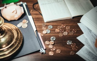 Coins on a desk